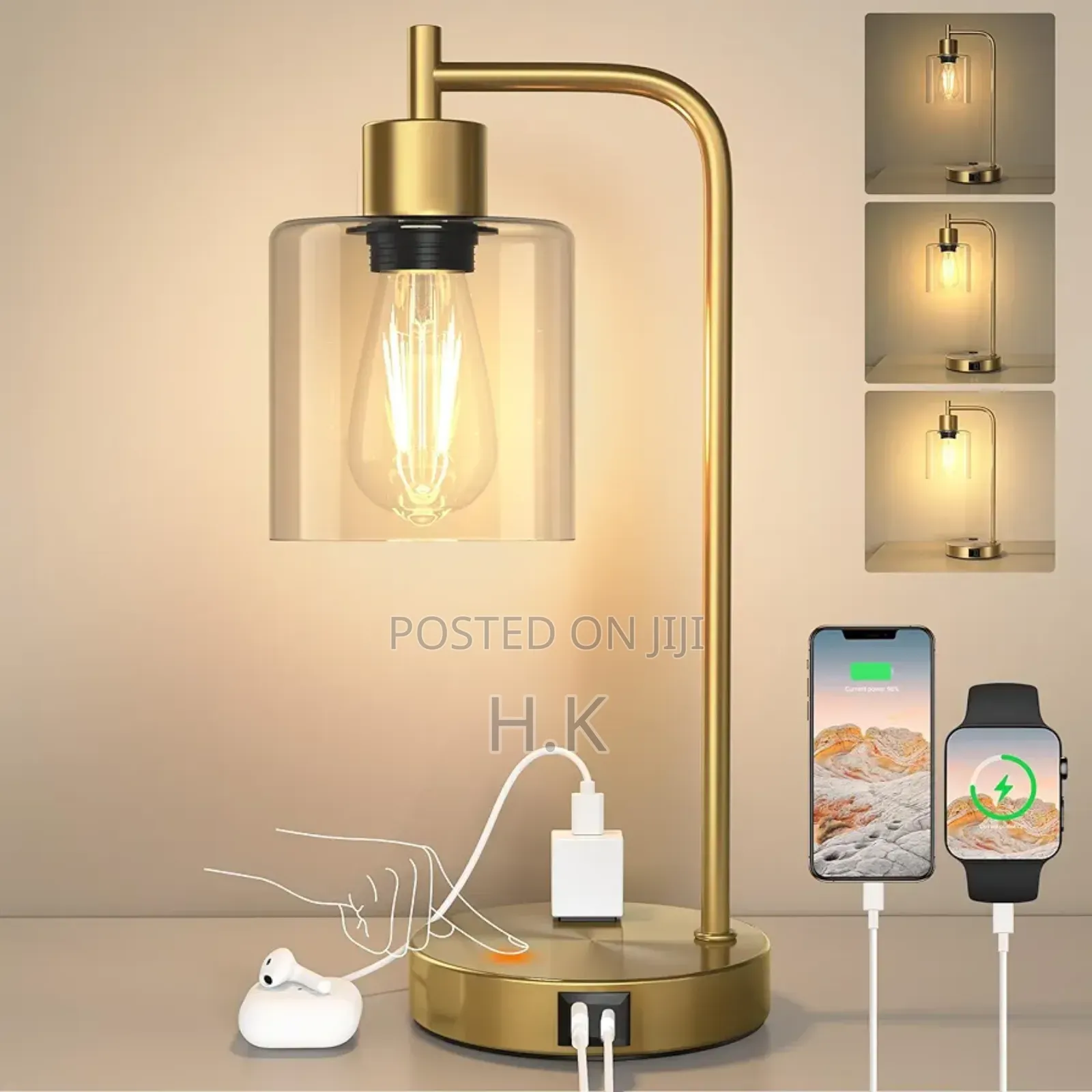 Touch Control Table Lamp With Usb A+C Ports And Ac Outlet
