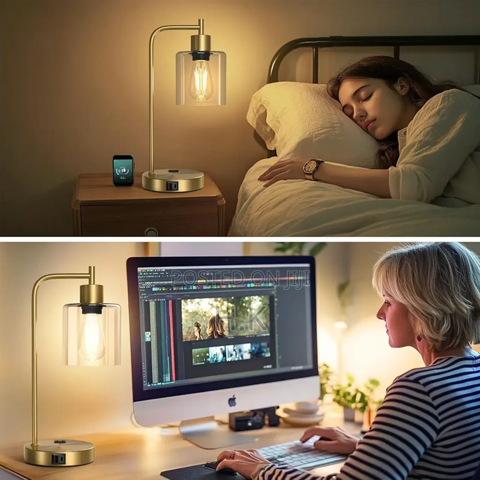Touch Control Table Lamp With Usb A+C Ports And Ac Outlet