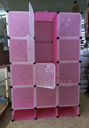 3 Column Elegant Plastic Wardrobe - Pink