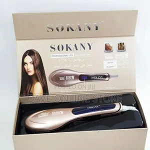 Sokany Hair Straightener Comb Brush With LCD Display- Gold