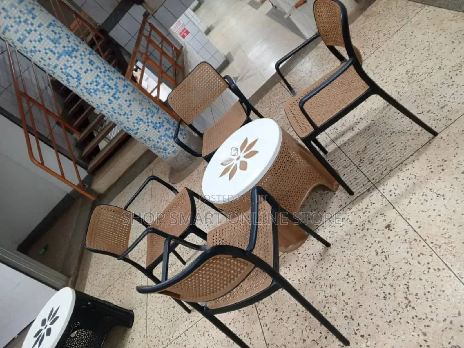 Brown Dining Plastic Chairs and Table