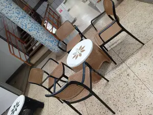 Brown Dining Plastic Chairs and Table