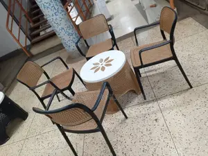 Brown Dining Plastic Chairs and Table