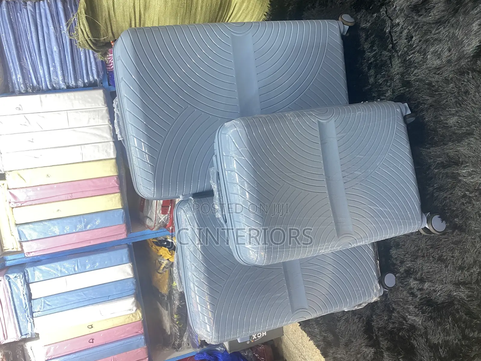 Three Piece Rubber Suitcases - Blue