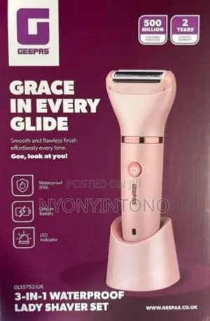 Geepas 3-in-1 Rechargeable Water Proof Lady Shaver GLS 57521