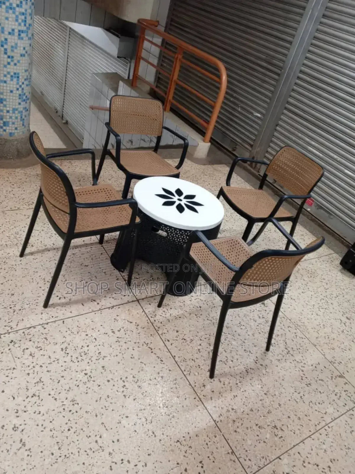 Black Outdoor Plastic Chairs and Table