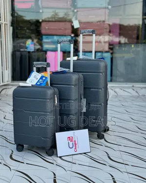 4 Wheeler Plastic Travel Suitcase Bag 3pcs Set - Black
