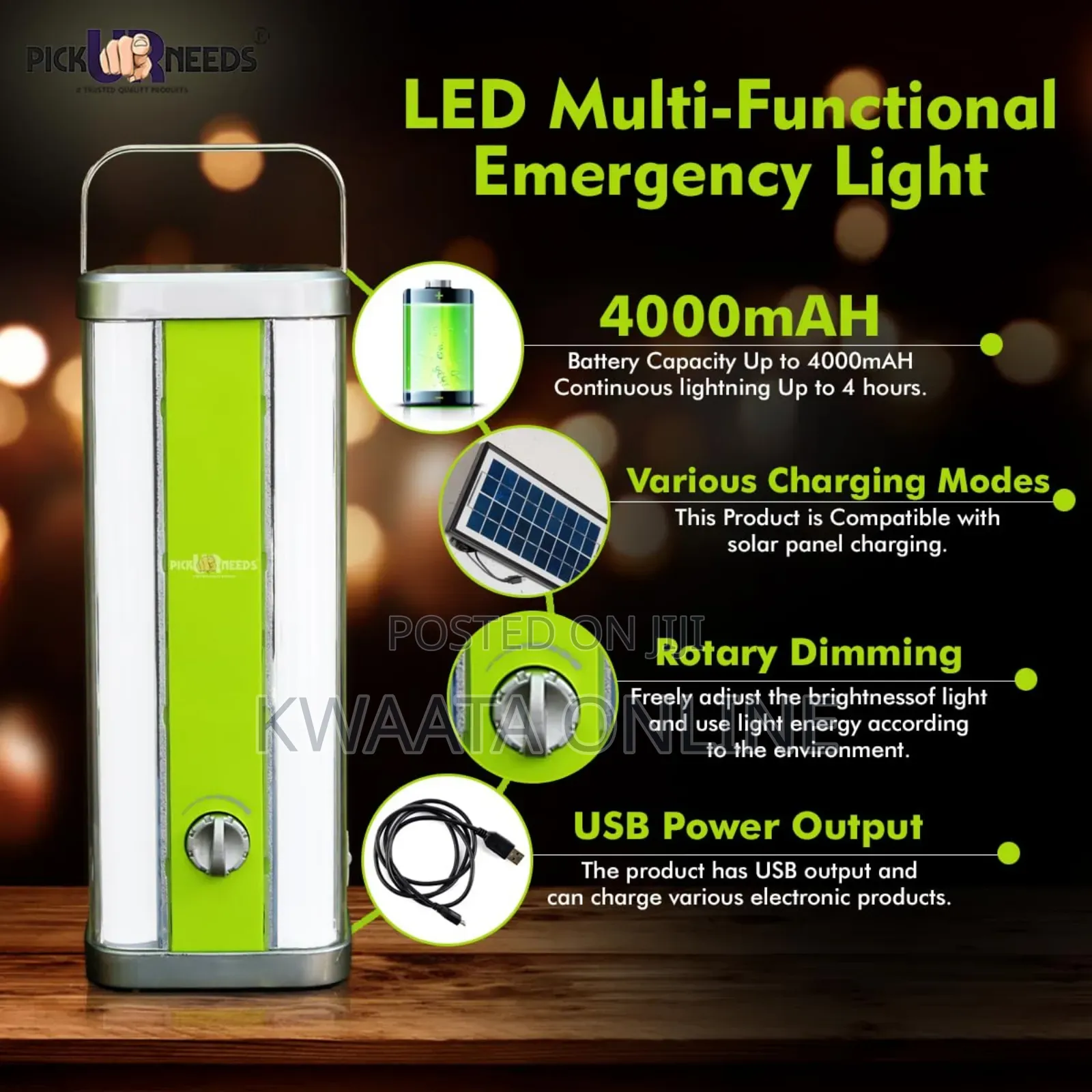 Kamisafe Km-7671 4 Tube Latern Rechargeable Emergency Lamp