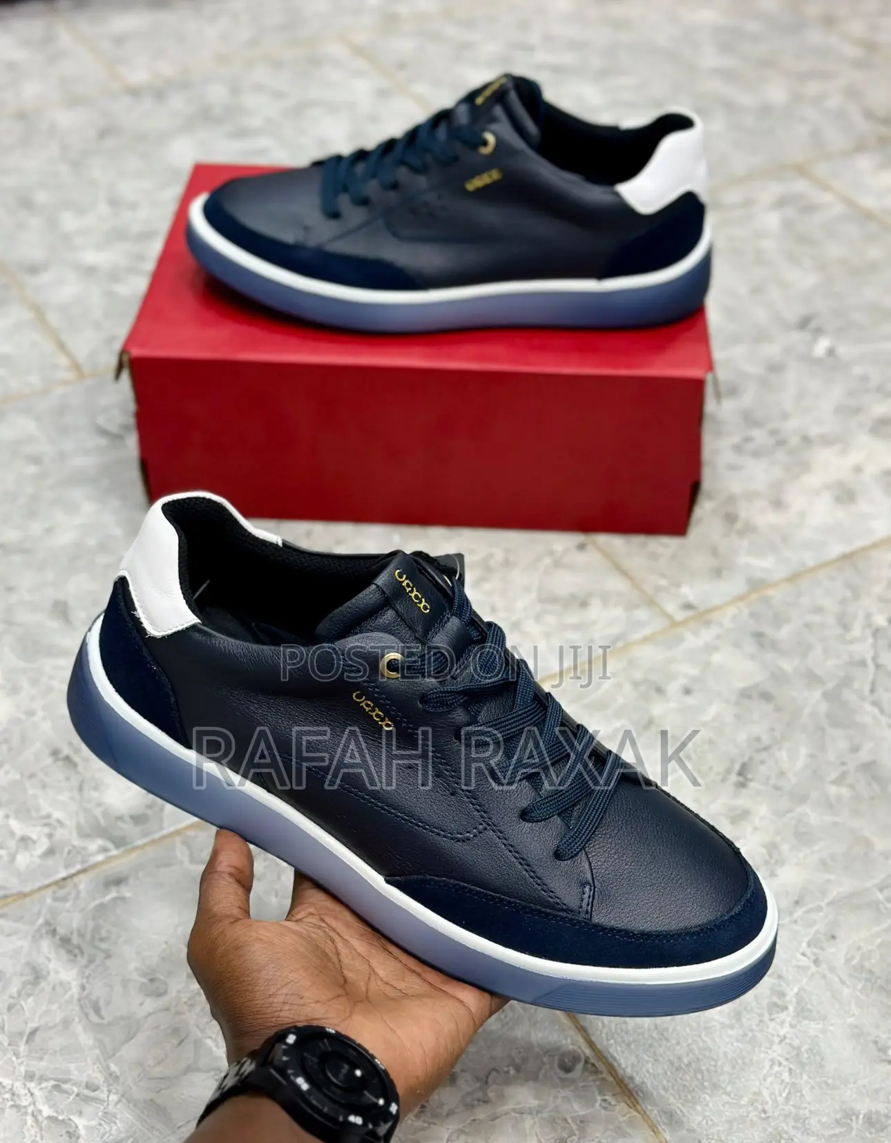 Original Navy Blue Ecco Smart Casual Leather Sneakers
