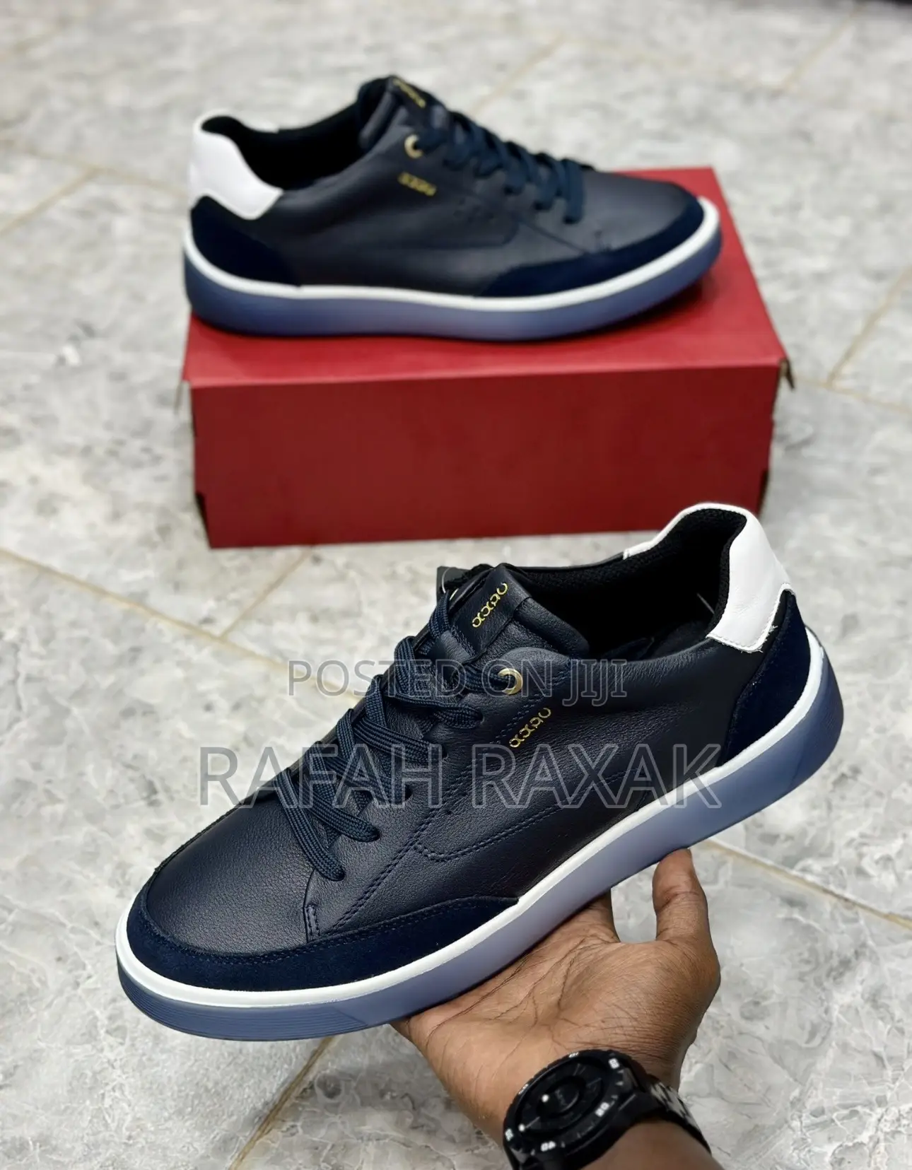 Original Navy Blue Ecco Smart Casual Leather Sneakers
