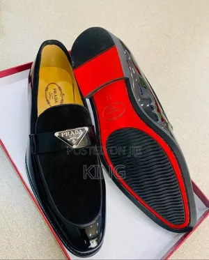 Prada Men's Black Patent Leather Loafer Red Bottoms