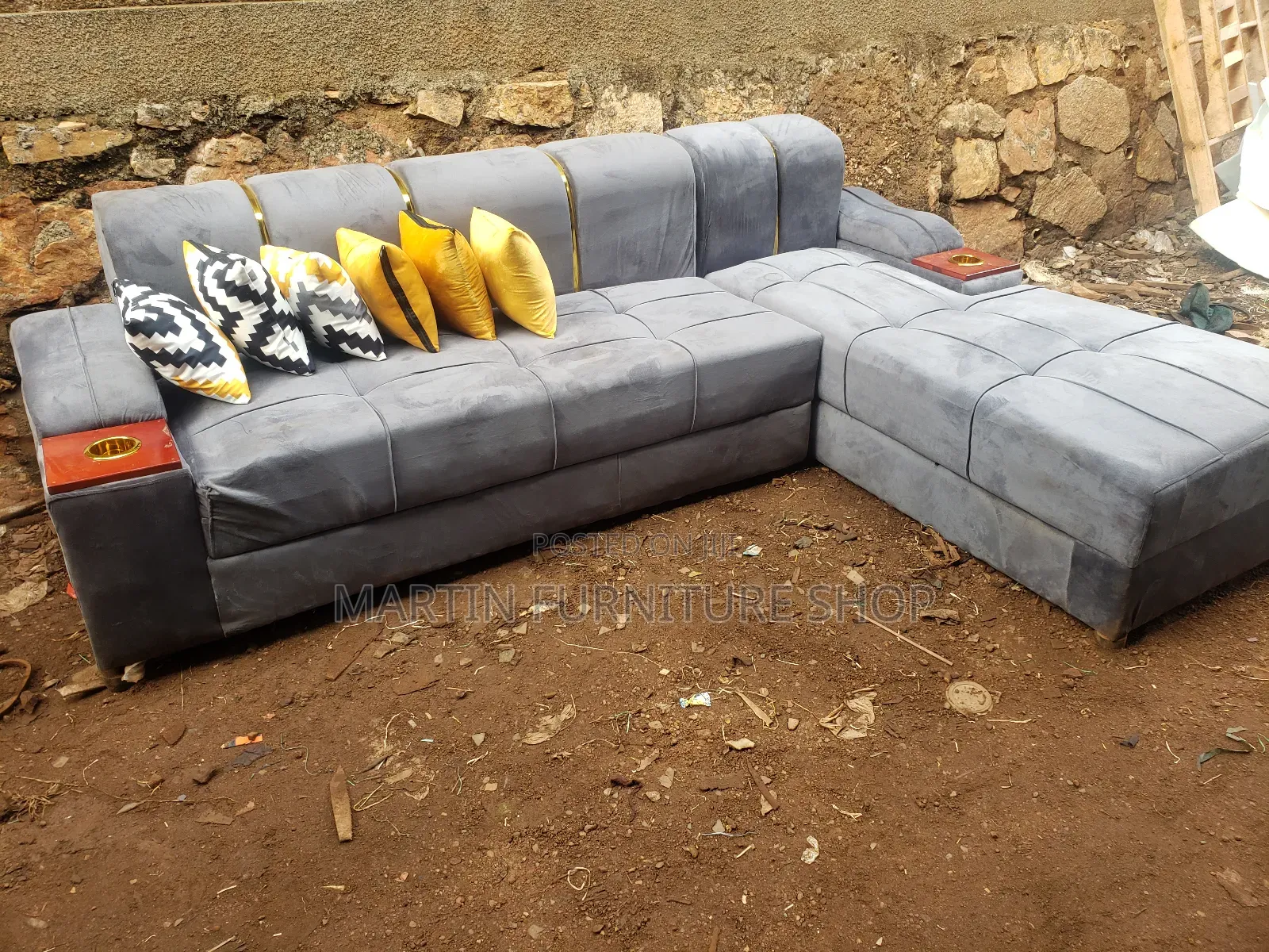 Velvet Cloth Grey in Colour L Sofa Set Available for Sale