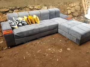 Velvet Cloth Grey in Colour L Sofa Set Available for Sale