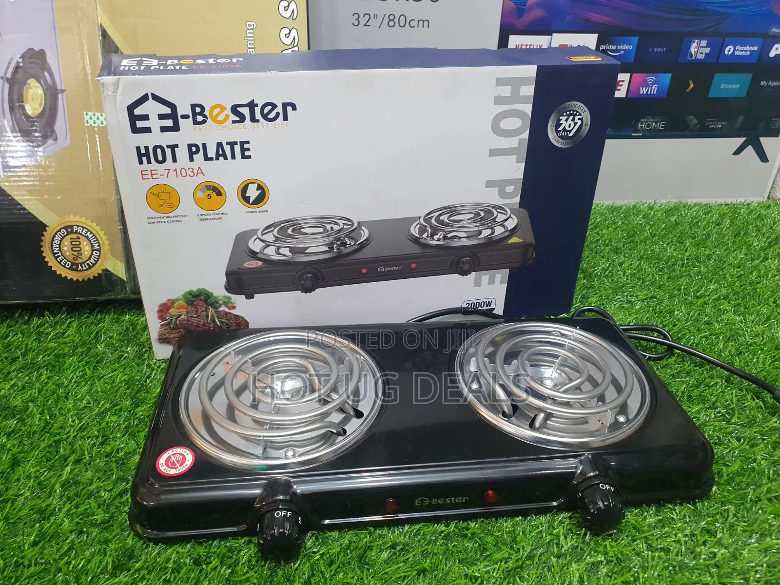 E-bester Portable Electric Double Burner Stove - Black
