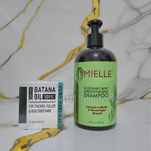 Mielle Rosemary Mint Strengthening Shampoo and Batana Oil.