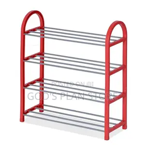 Red 5 Tier Plastic Shoe Rack