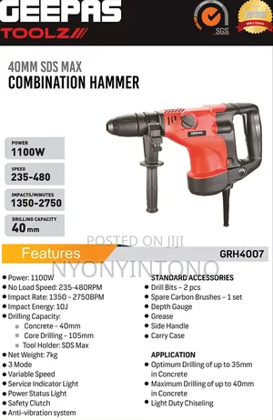 Geepas Powerfull Heavy-Duty Rotary Hammer Drill GRH-4007-240