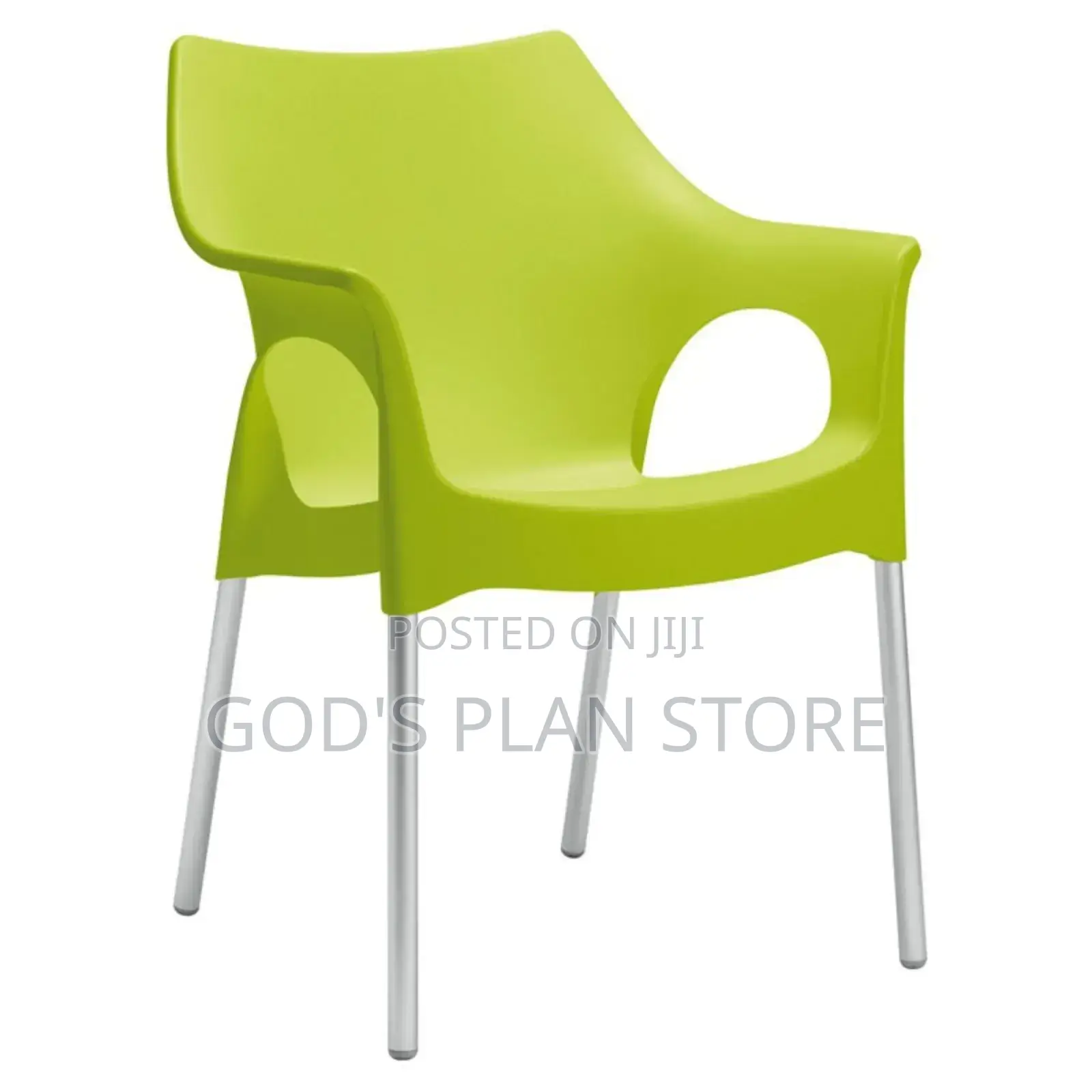 Plain Lemon Green Plastic Chairs Steel Legs