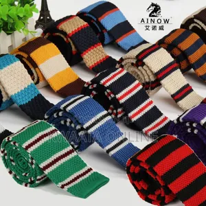 Vintage 2.2" Flat-End Knitted Ties Skinny Knit Neckties Mens