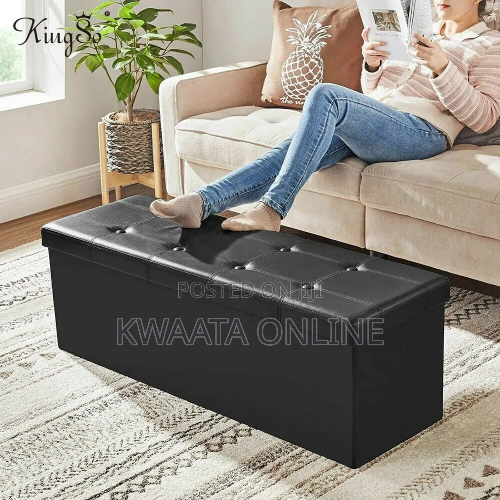 Ottoman Bench Storage Box With Lid, Leather Footstool Seat