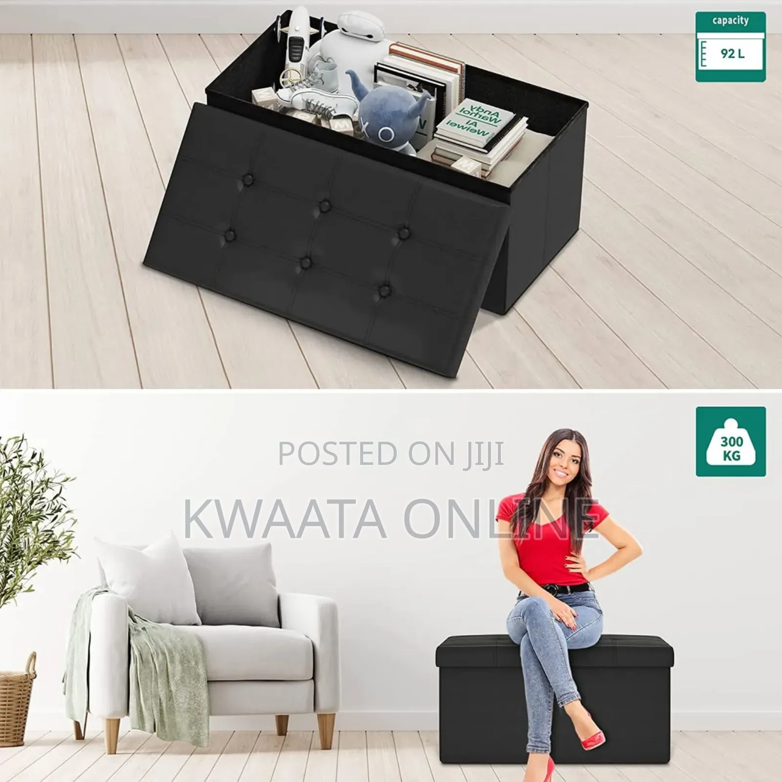 Ottoman Bench Storage Box With Lid, Leather Footstool Seat