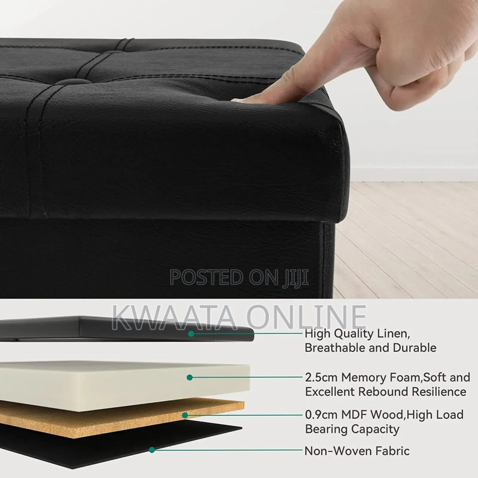 Ottoman Bench Storage Box With Lid, Leather Footstool Seat
