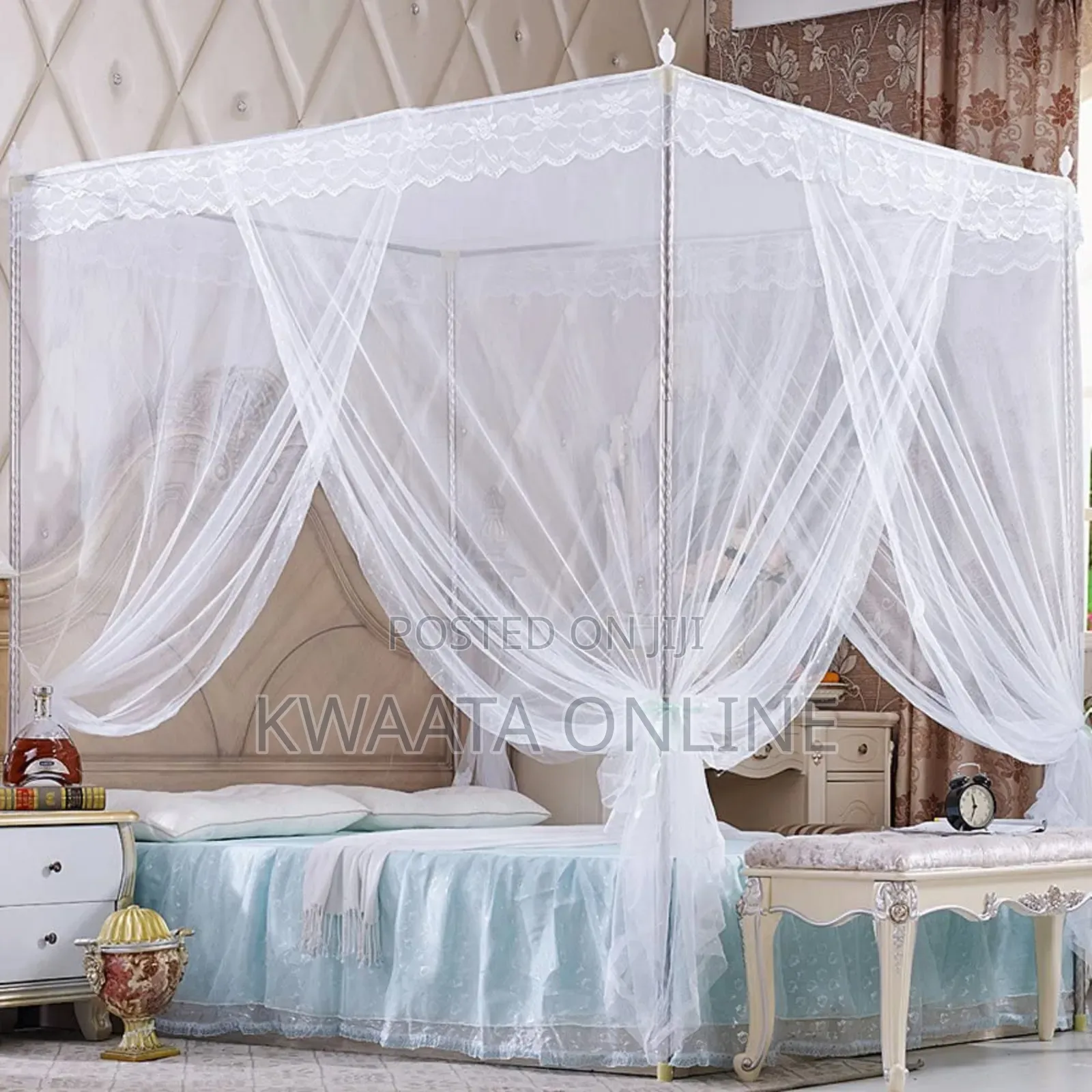 4 Corners Bed Curtain Canopy Mosquitoe Net With Stands
