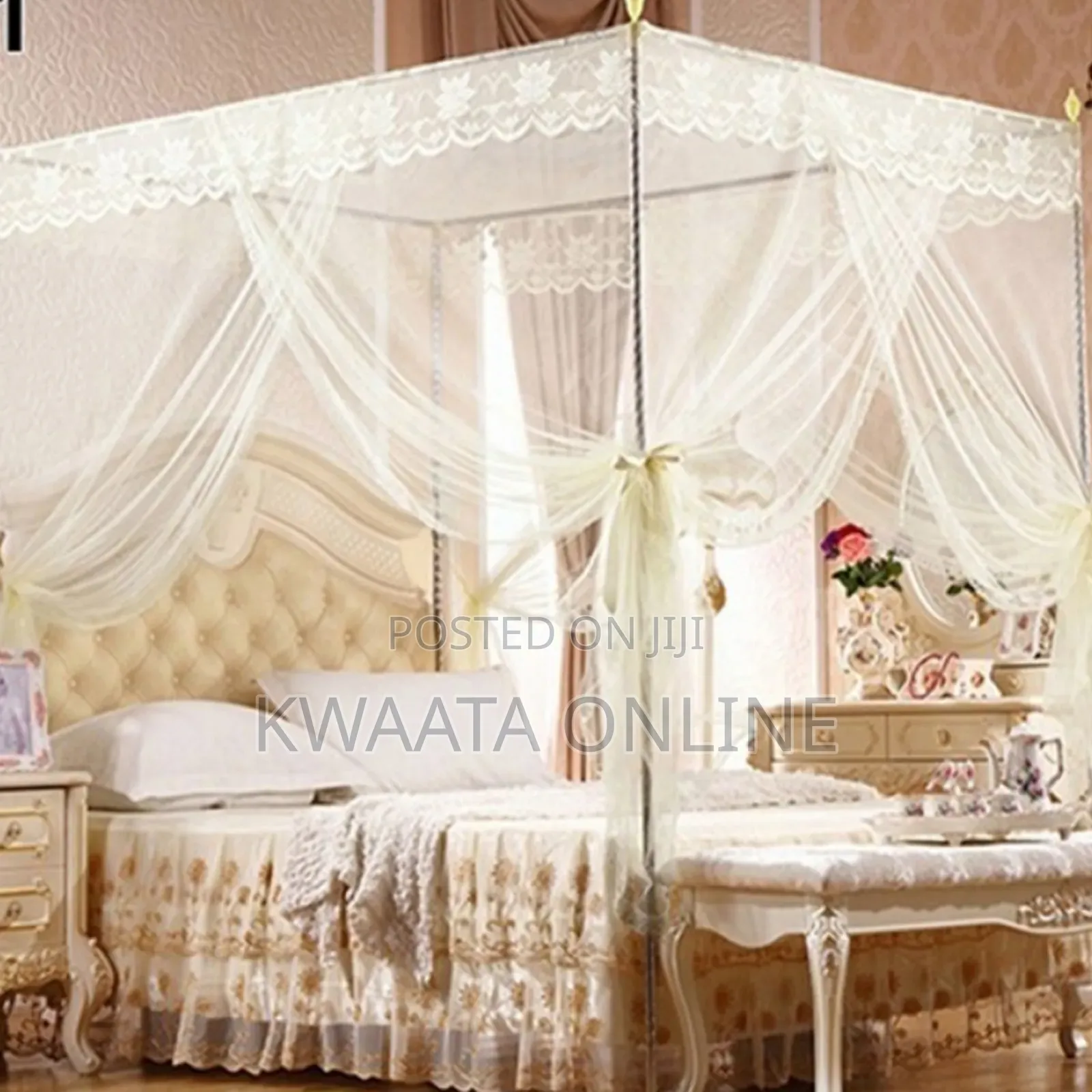 4 Corners Bed Curtain Canopy Mosquitoe Net With Stands