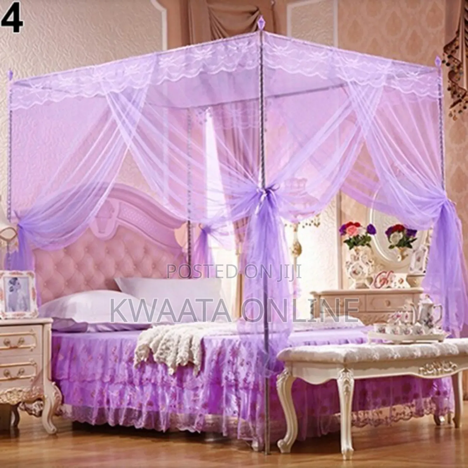 4 Corners Bed Curtain Canopy Mosquitoe Net With Stands