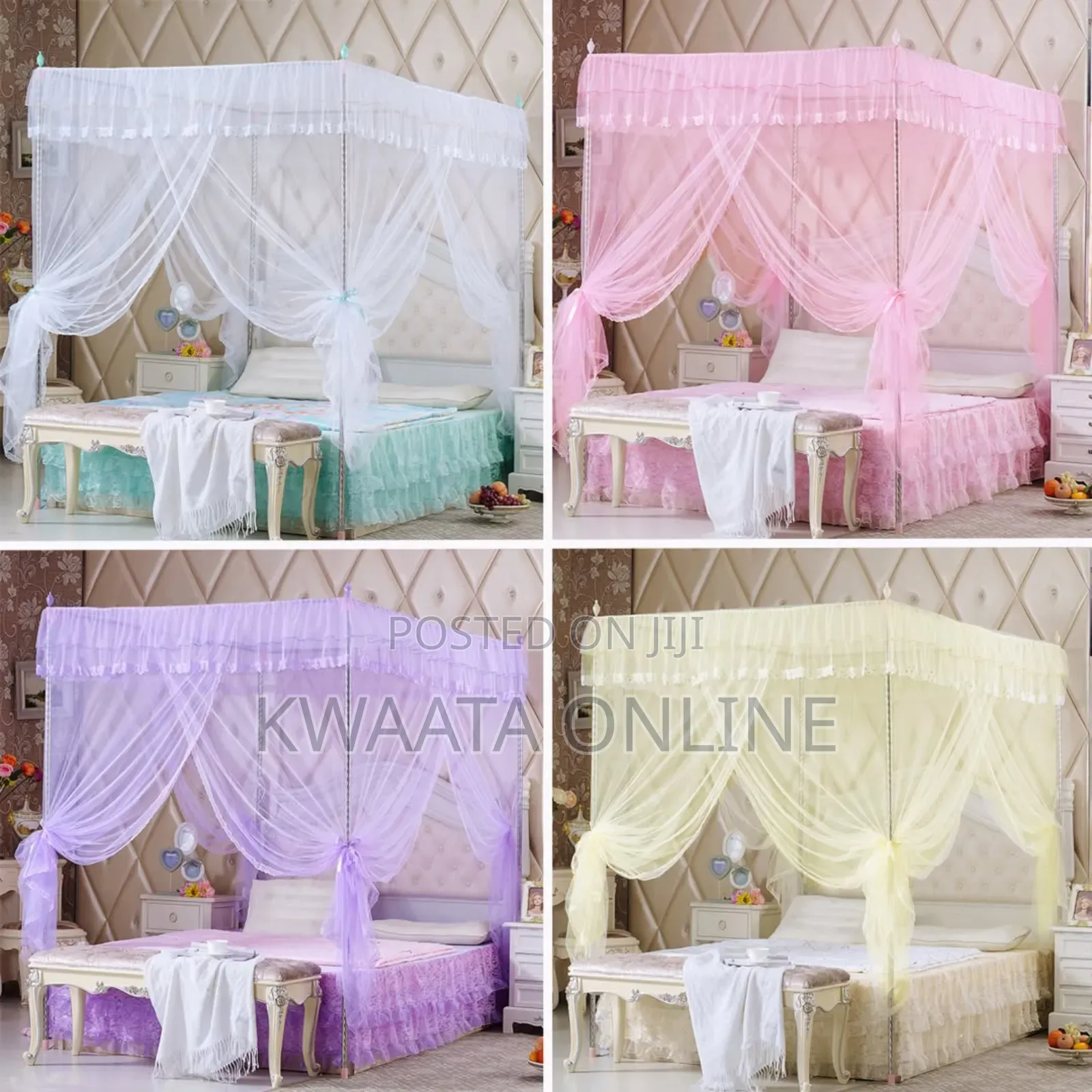 4 Corners Bed Curtain Canopy Mosquitoe Net With Stands