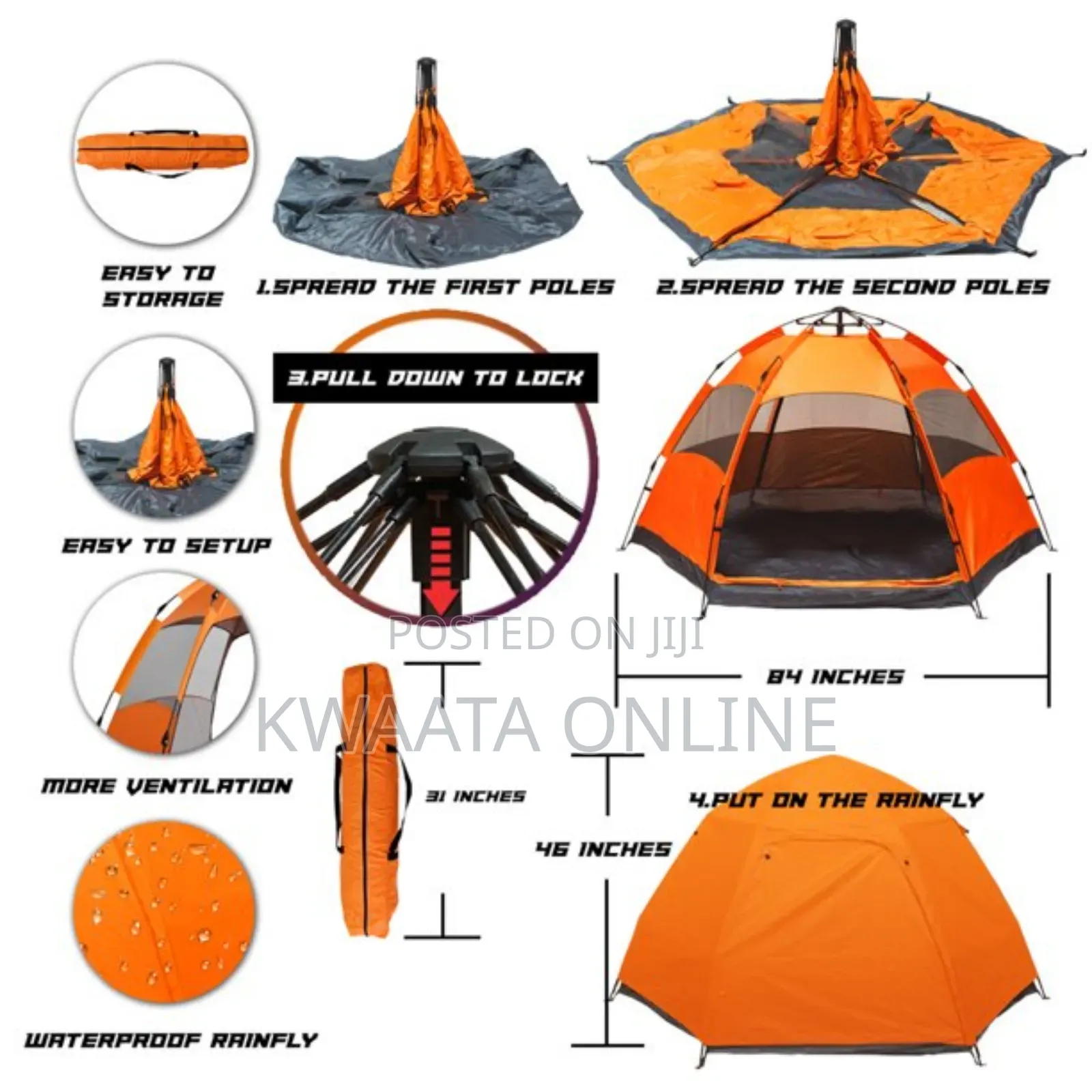 Instant Pop Up Camping Tent Water Resistant-Automatic Set Up