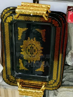 Set of 3 Black Gold Serving Trays