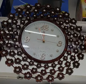 Wall Clock With Golden Brown Crystals