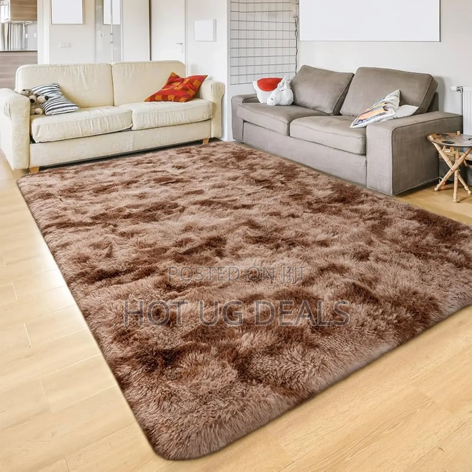 Large Size Fluffy Soft Carpet 2x2.5m - Patched Brown