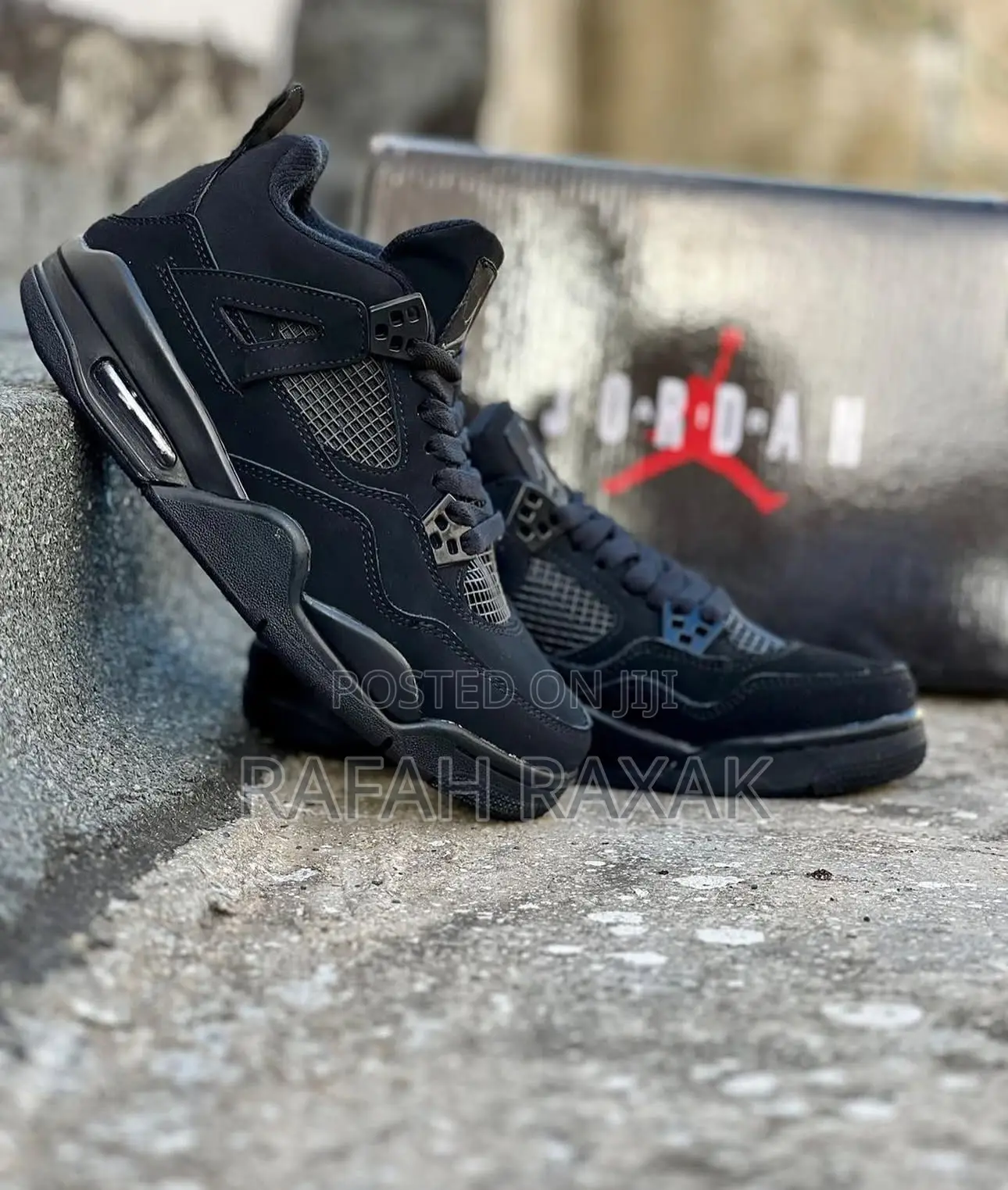 Original Plain Black Air Jordan 4 Retro Sneakers