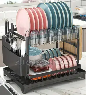 Lucario Dish Drying Stand With Drainer 2 Tiers