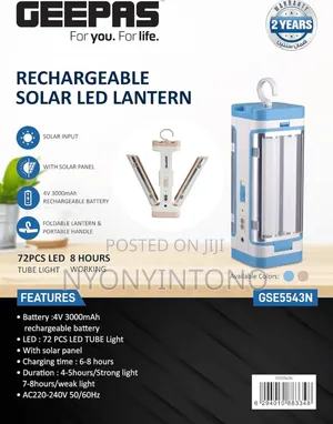 Geepas Rechargeable Lantern + Solar Panel, 3000mah Gse-5543