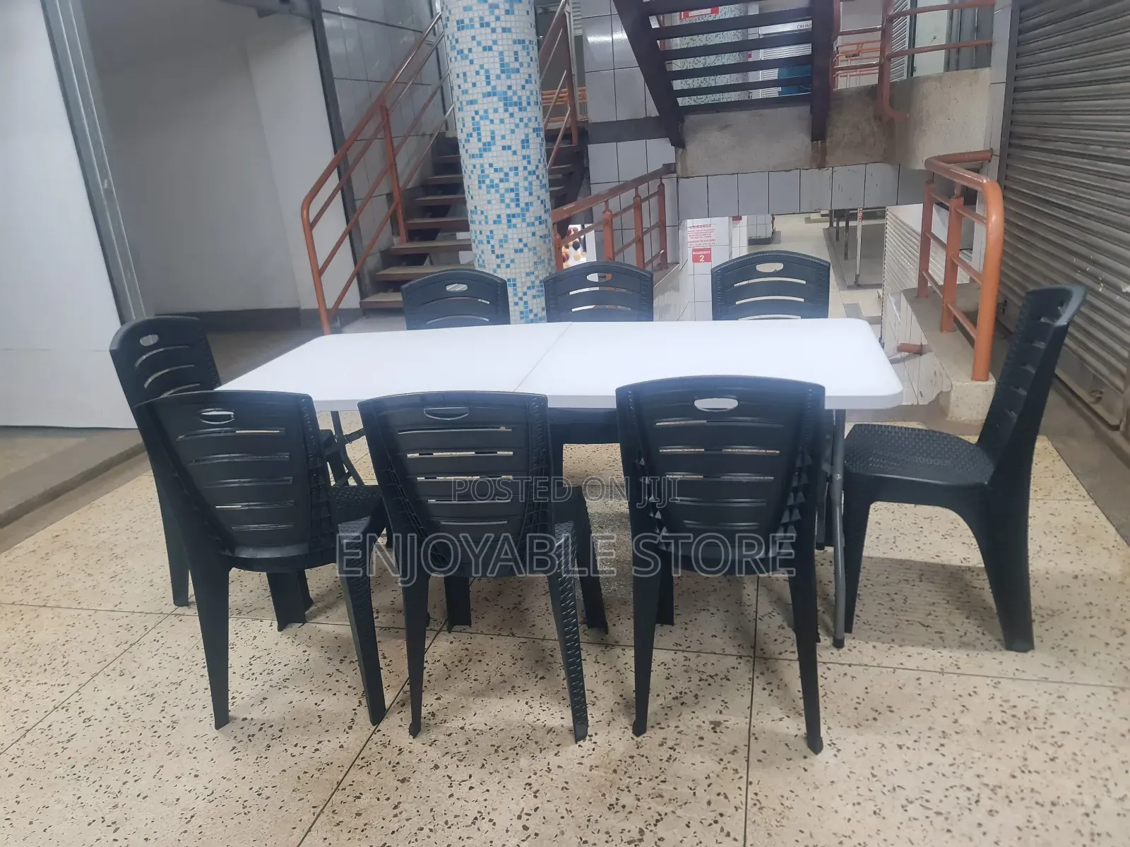 Foldable Dining Plastic Table and 8 Chairs