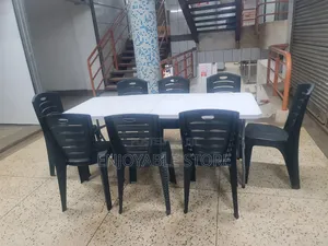 Foldable Dining Plastic Table and 8 Chairs
