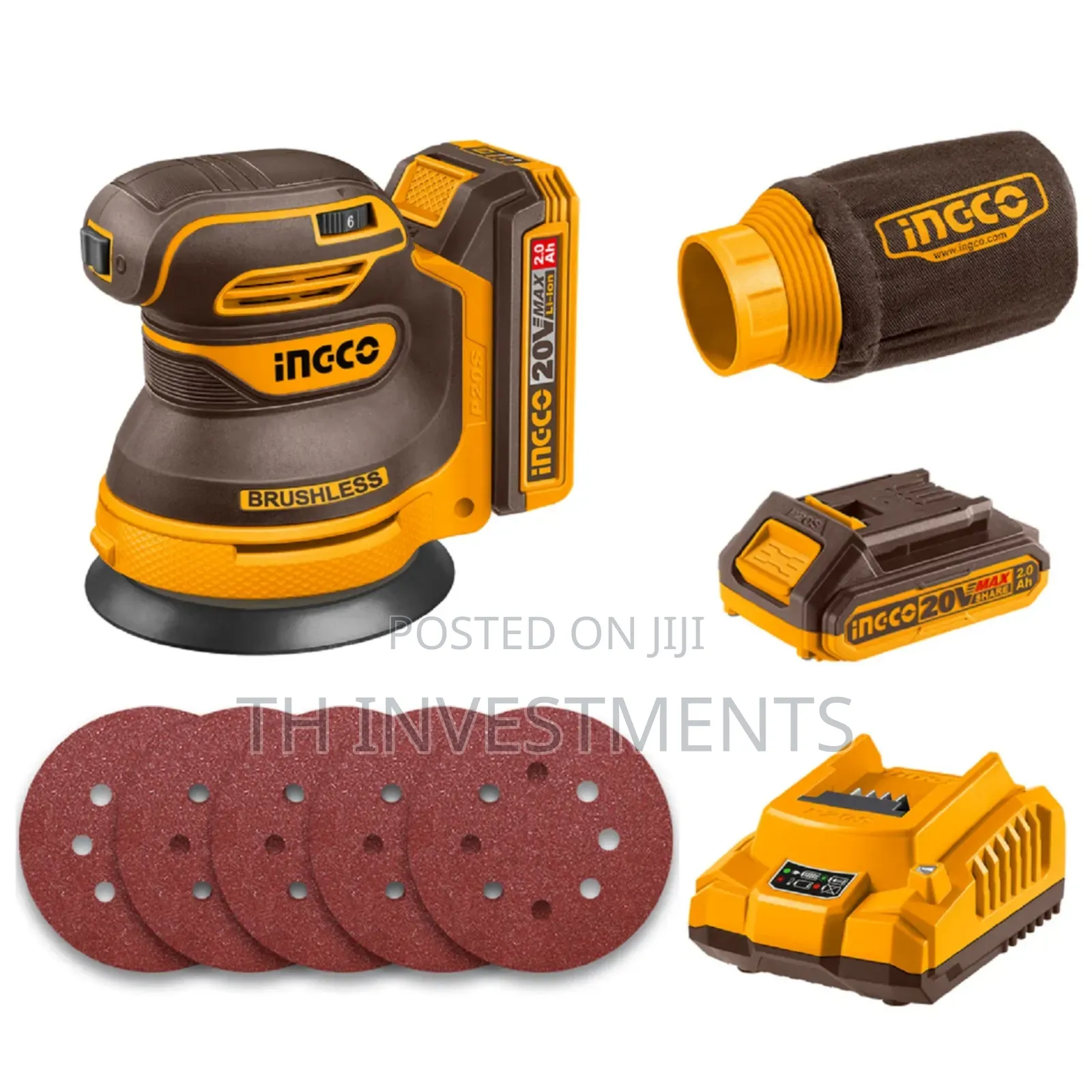 Ingco 20v Cordless Brushless Random Orbit Sander 125mm