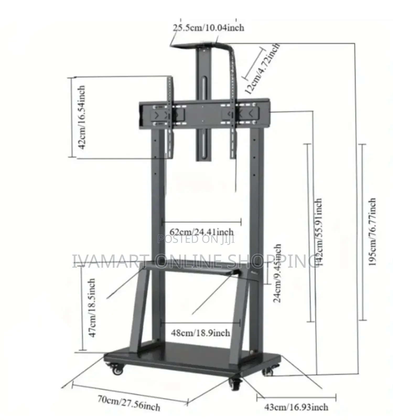 Adjustable Mobile Tv Stand With Wheels - Metallic