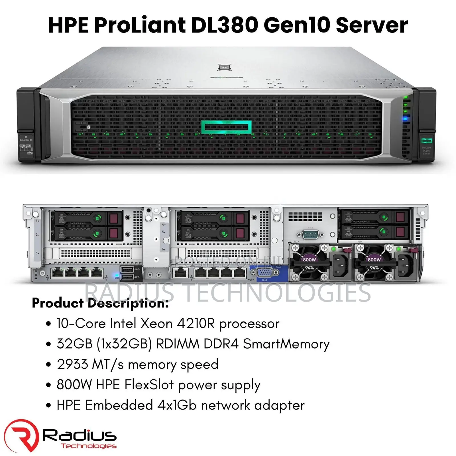 New Server HP ProLiant DL380 Gen10 32GB Intel Xeon HDD 1T