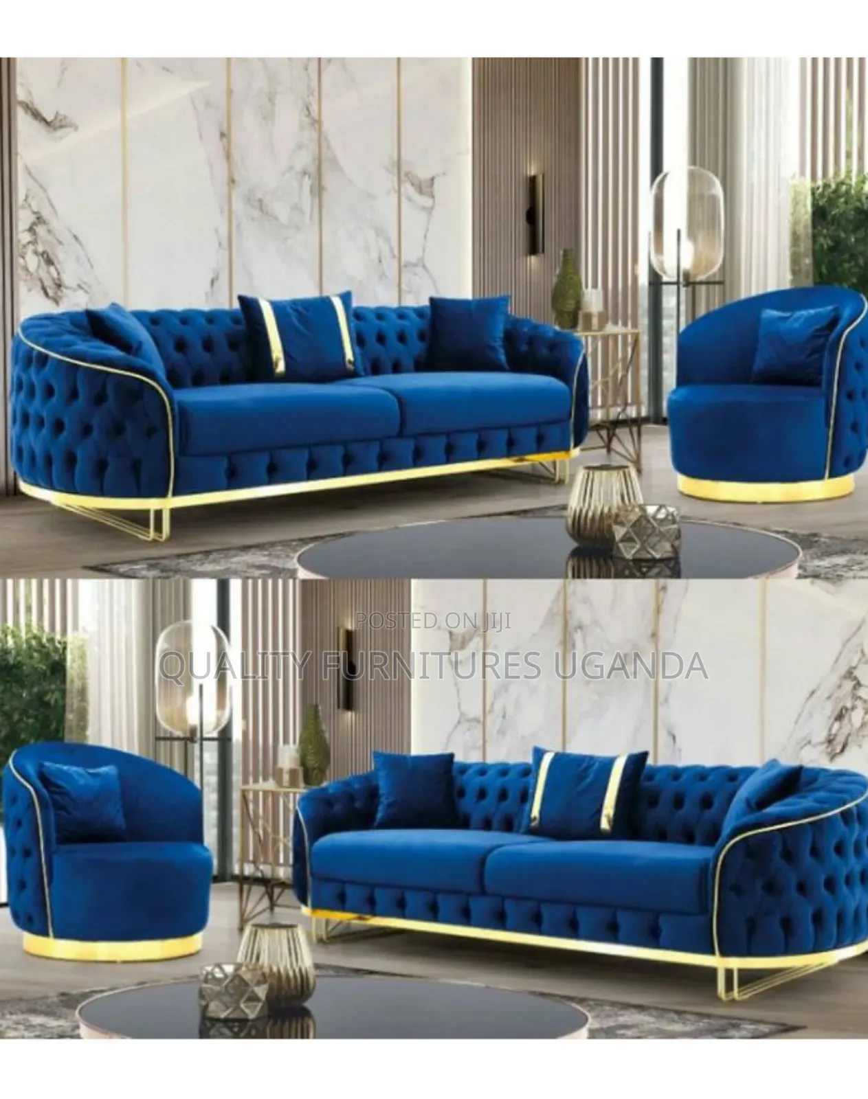 Golden Strips Chesterfield Sofa Set