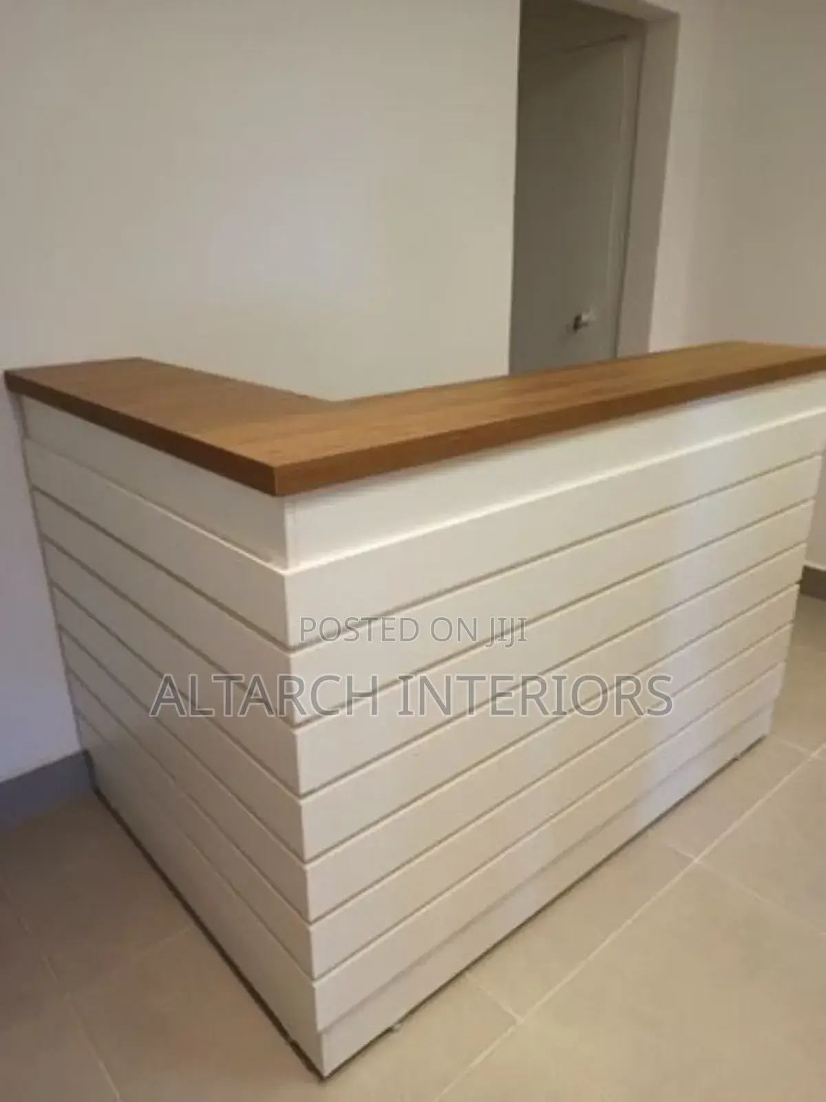 White Reception Table in L Design