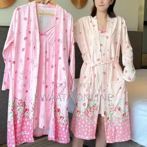 Cotton Nightdress With Robe Women Flower Print
