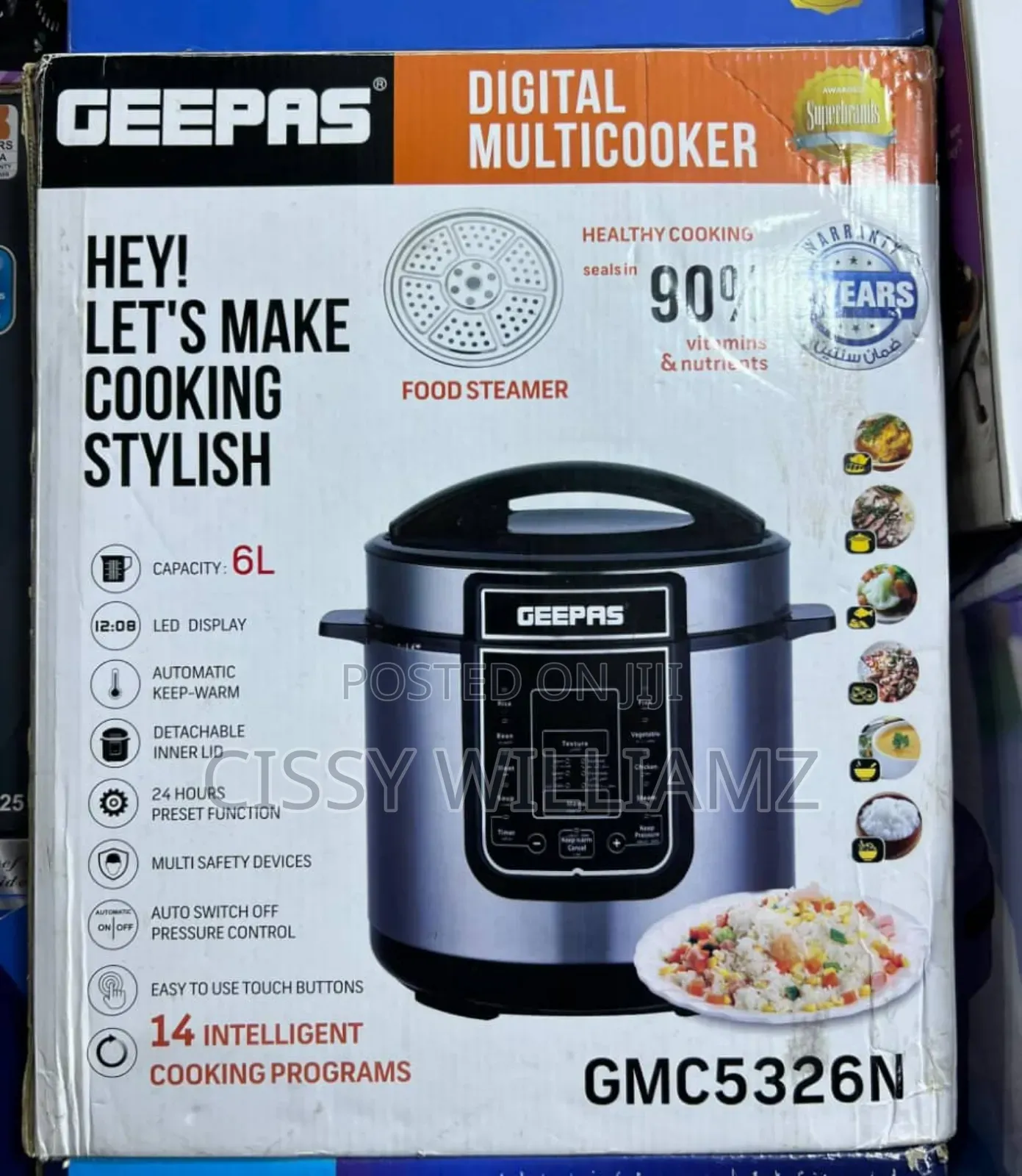 6 Liters Geepas Digital Pressure Cooker With Steamer