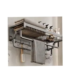 Foldable Wall Mounted Towel Rack With Shelves.
