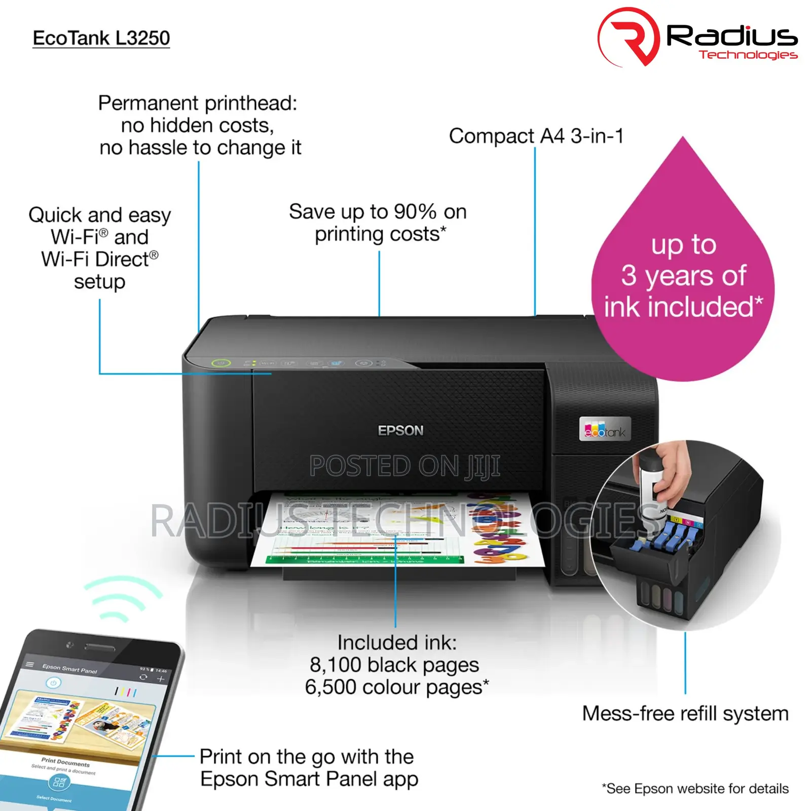 Epson L3250 Ink Tank Printer – Fast Print, Scan Copy
