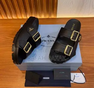 Men’S Classic Black Prada Double Strap Sandals
