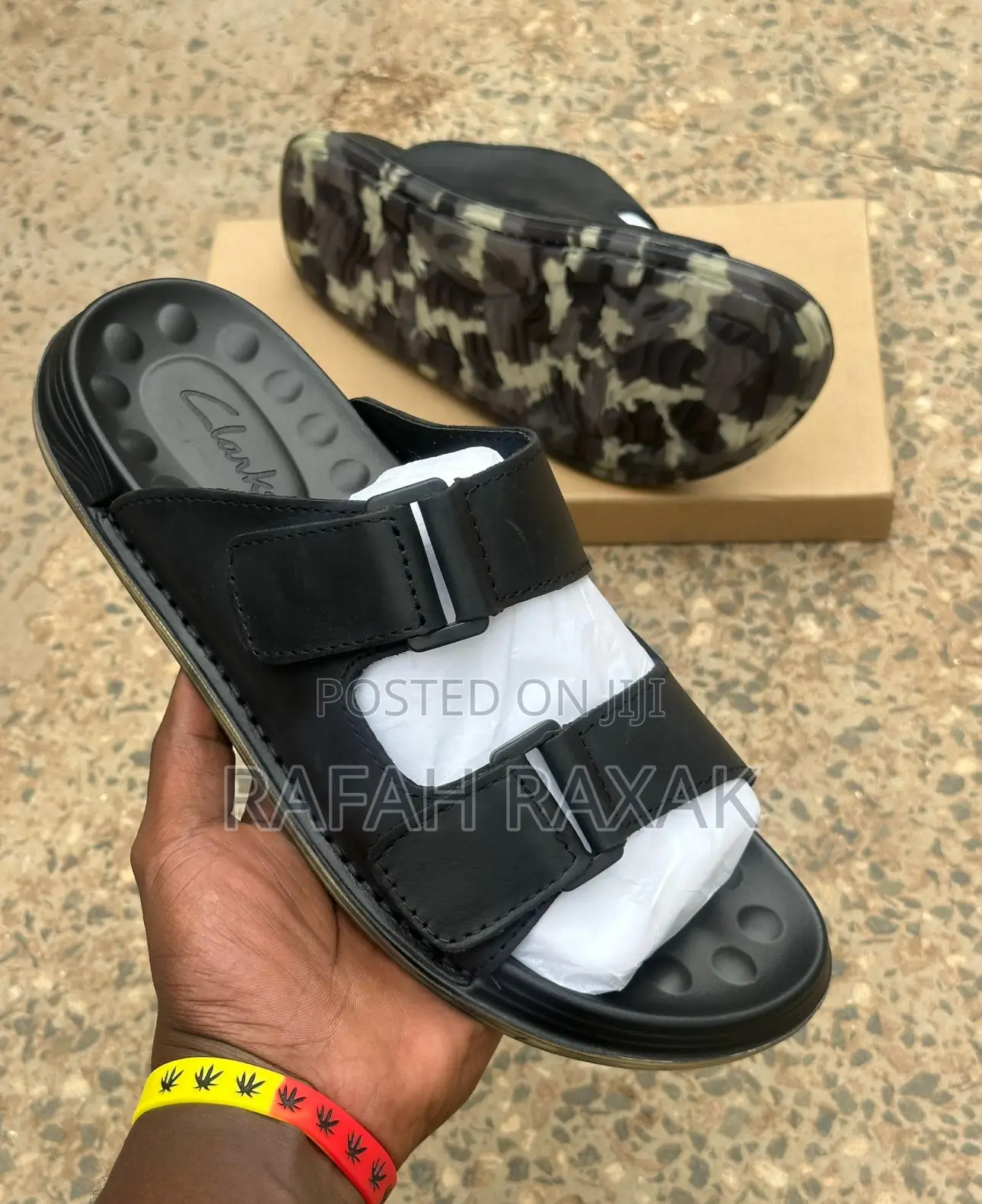 Original Men’S Black Clarks Double Strap Leather Sandals